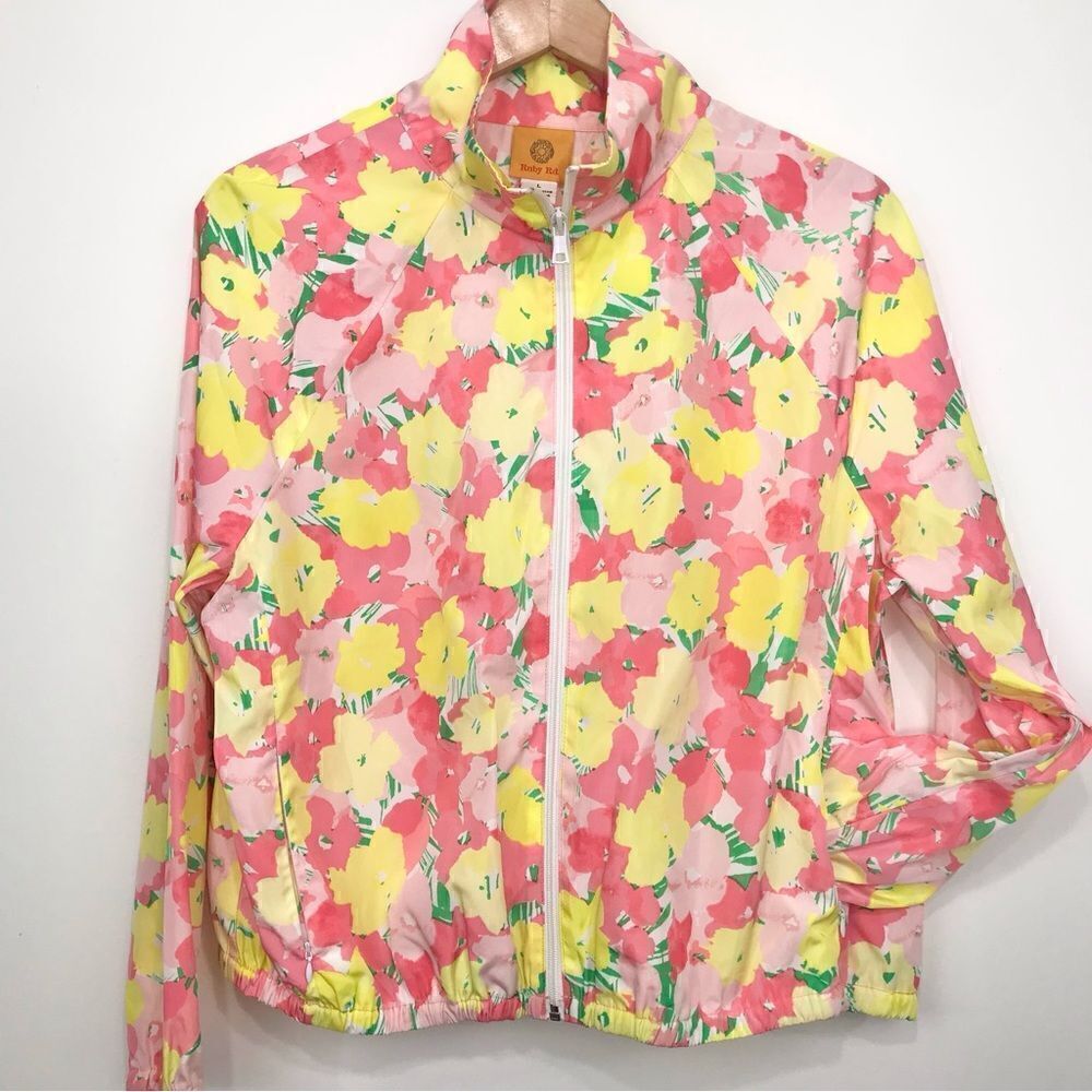 Ruby Rd. Pink Floral Lightweight Nylon Zip Up Jacket